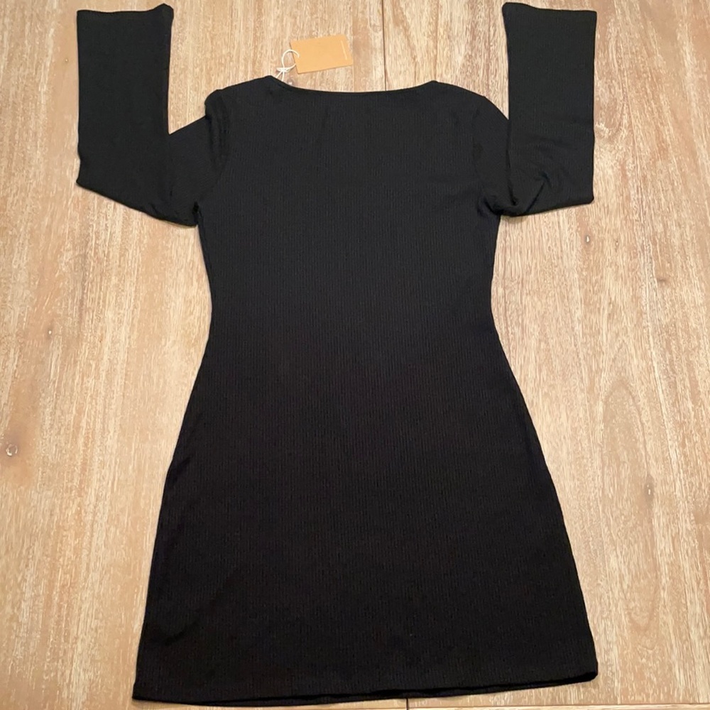 Reformation Black Elias Ribbed Scoop Neck Mini Dress Size L - Picture 7 of 9